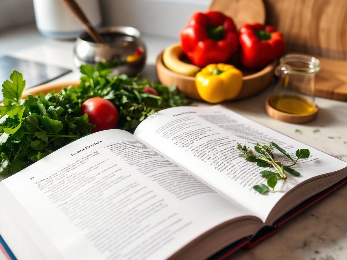 Recetario abierto con vegetales frescos